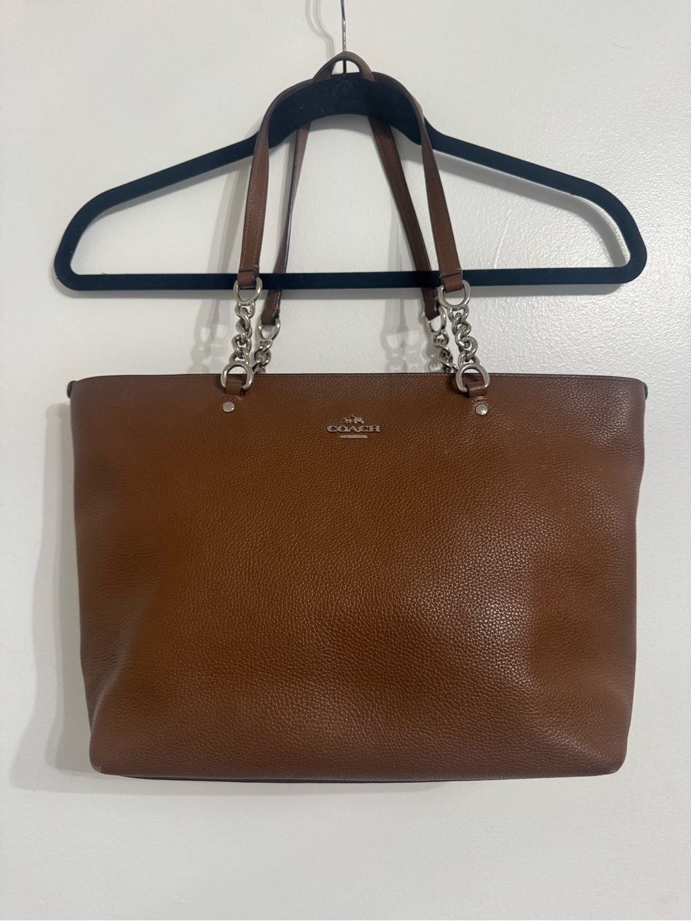 Authentic Coach Brown Pebbled Leather Sophia Tote with Chain Handles